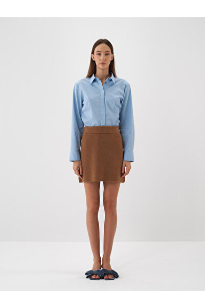 Xint Kadın Mavi Pamuklu Düz Gömlek