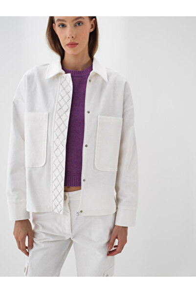 Xint Kadın Beyaz Lüks Dokulu Soft Kadife Oversize Ceket