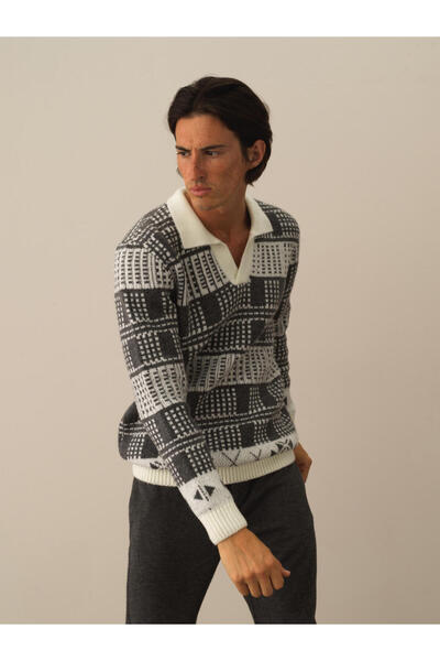 Xint Erkek Kırık Beyaz Lüks Pamuk Dokulu Regular Fit Kazak