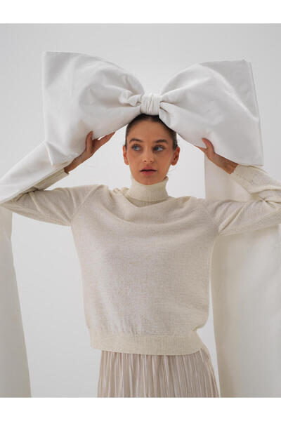 Xint Kadın Ekru Yünlü Basic Balıkçı Yaka Kazak