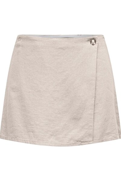 ONLY Women's High Waist Linen Blended Shorts Skirt - Stone