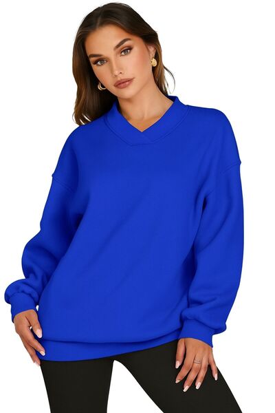 BENROMA سويت شيرت بأكمام طويلة ورقبة على شكل حرف V مقاس كبير