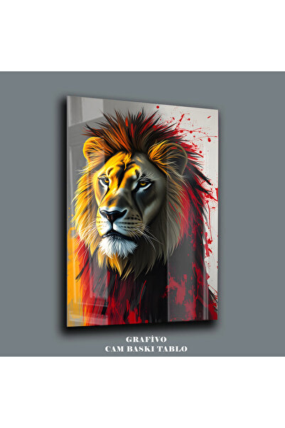 GRAFİVO ASİL ASLAN CAM TABLO - SARI KIRMIZI TARAFTAR VURGULU SAYUT TASARIM - ...