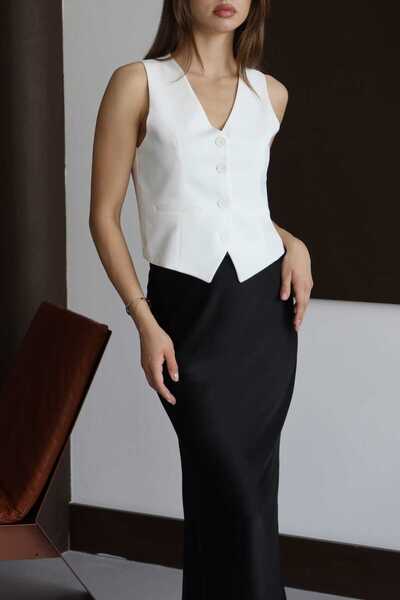 lovmi Γυναικείο γιλέκο με επένδυση, με κουμπιά, κομψή εμφάνιση, με λαιμόκοψη σε σχήμα V, στενή εφαρμογή