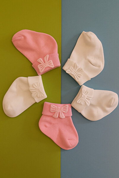 baby socks Fiyonklu 5 Çift Aksesuarlı Nakışlı Hediyelik Bebek Çorabı Kutusu 0-6 Ay