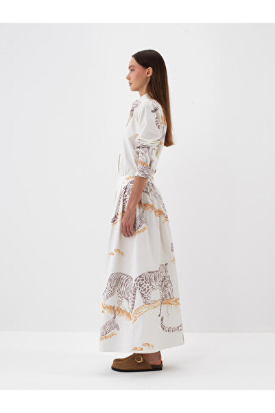 Xint Kadın Ekru %100 Pamuk Desenli Gömlek