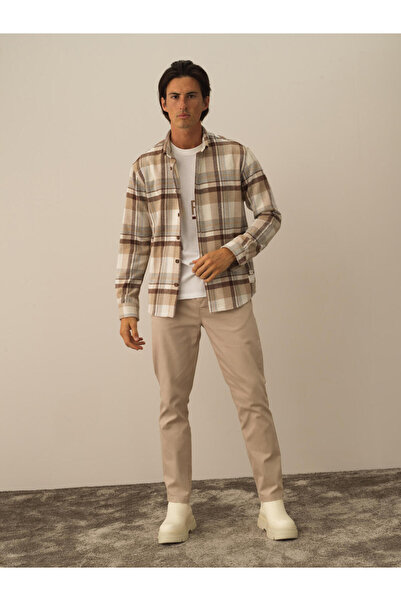 Xint Erkek Bej Pamuklu Regular Fit Ekose Gömlek