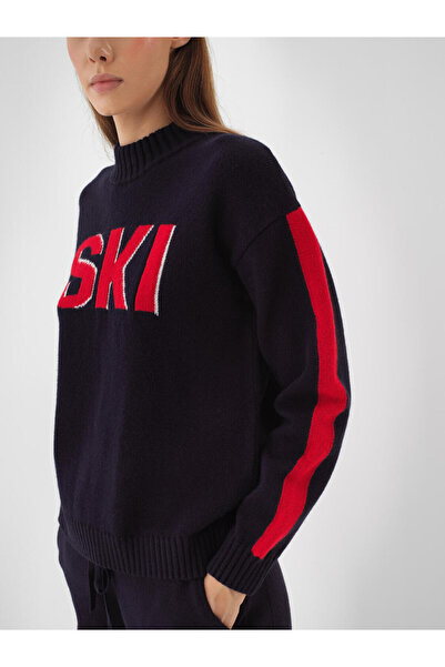 Xint Kadın Lacivert Yünlü Desenli Kazak