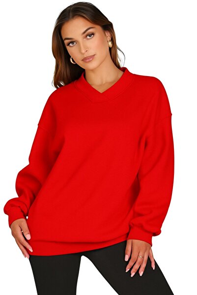 BENROMA Голям суитшърт с V-образно деколте и детайлен ръкав