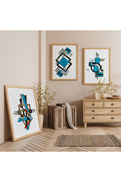 Zevahir Mobilya Dekorasyon Σετ Τριών Ξύλινων Πίνακων Γεωμετρικής Αρμονίας με ...
