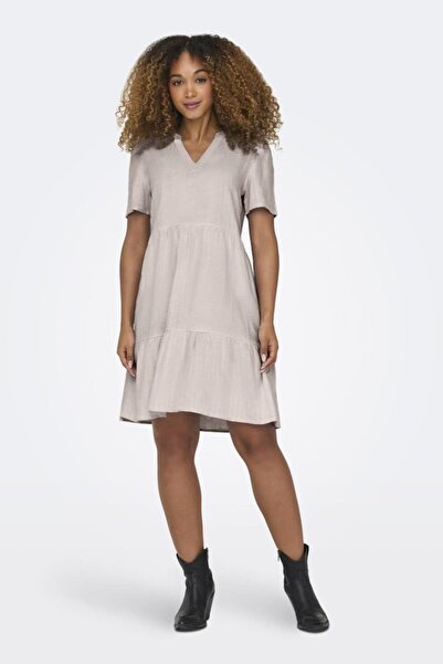 ONLY Rochie de damă cu decolteu în V cu mânecă scurtă din in