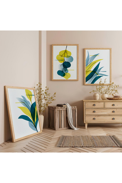 Zevahir Mobilya Dekorasyon Σετ Τριπλών Ξύλινων Πίνακων Φυτικής Αρμονίας με Ξύ...