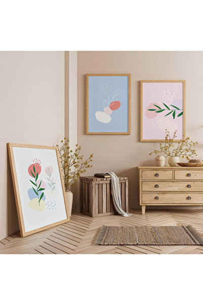 Zevahir Mobilya Dekorasyon Set de pictură triplă din lemn, colorată, simplita...