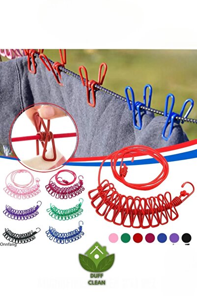 DUFF CLEAN 10 Mandallı Elastik Çamaşır Aparatı Ipi 185-380 Cm Uzunluk Pratik ...