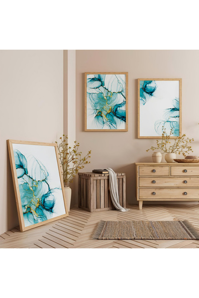 Zevahir Mobilya Dekorasyon Set de pictură din lemn cu trei piese, cu cadru di...