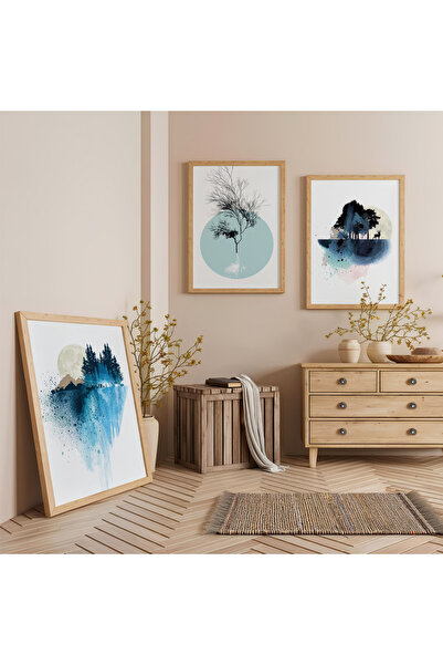 Zevahir Mobilya Dekorasyon Ahşap Çerçeveli Ay Işığı Ve Gölgeler Üçlü Ahşap Ta...