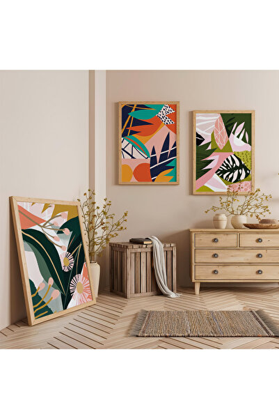 Zevahir Mobilya Dekorasyon Set de pictură triplă pe lemn cu ritmul culorilor ...