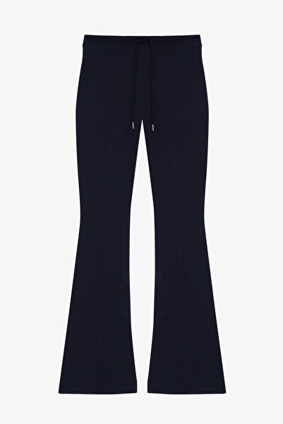 Quzu Lace-Up Hem Detail Spanish Leg Trousers Navy Blue