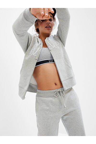 GAP Kadın Gri Gap Logo Fleece Fermuarlı Sweatshirt