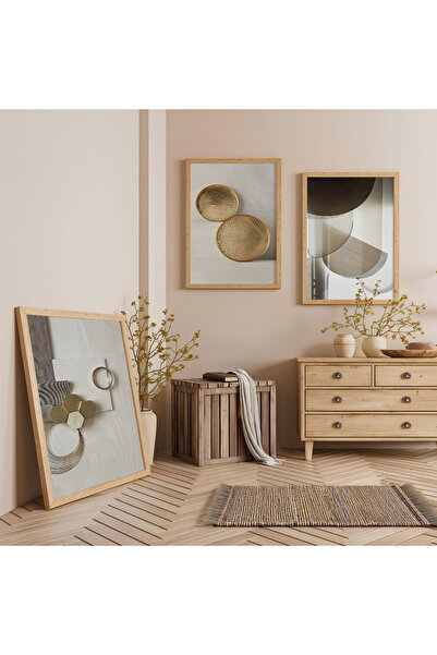 Zevahir Mobilya Dekorasyon Σετ Τριπλών Ξύλινων Πίνακων Ζωγραφικής με Ξύλινο Π...