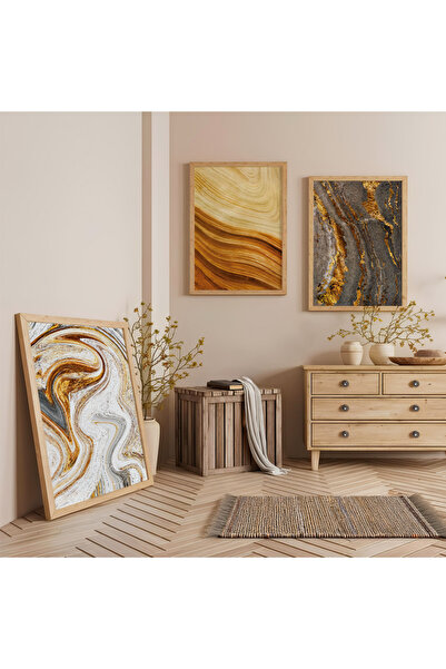 Zevahir Mobilya Dekorasyon Set de pictură modernă triplă din lemn, culoare ga...