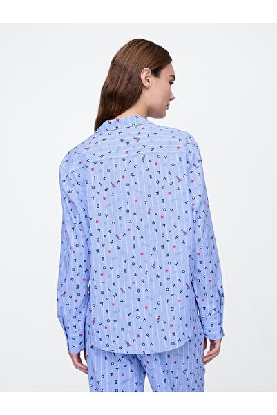 GAP Kadın Mavi Poplin Oversized Pijama Üstü