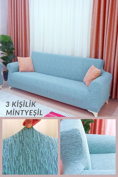 elgeyar Canapea extensibilă Jacquard cu 3 locuri - cu model stick, fără fustă, husă pentru canapea și canapea extensibilă