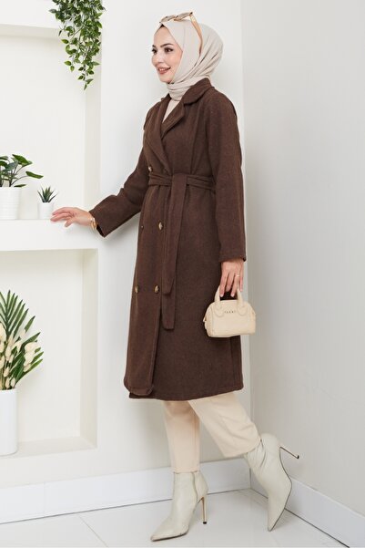 Bestenur Feral Stamp Coat 1306 - Καφέ Ζώνη