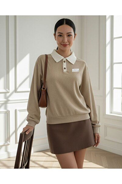 Mood Lab Polo Yaka Düğmeli Waffle Kumaştan Uzun Kol Tişört