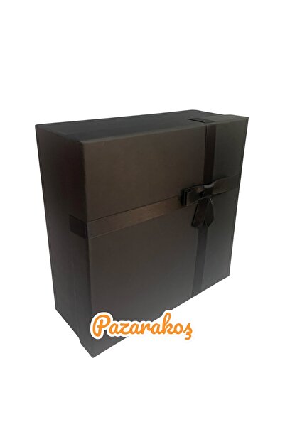 PAZARAKOŞ Hediye Kutusu Siyah Kurdeleli Siyah 30 Cm En 30 Cm Boy 12 Cm Yükseklik Söz Damat Bohçası