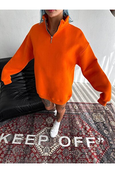 İLKCET MODA Оранжевая толстовка с застежкой-молнией Oversize Unisex