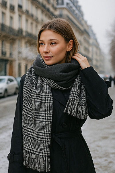 Luminos Butik Χειμερινό κασκόλ με καρό ανθρακί - Σχεδιασμένο με κομψότητα και ζεστασιά Sal1212