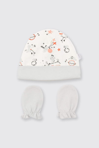 Panço Yenidoğan Ekru Şapka Eldiven Set