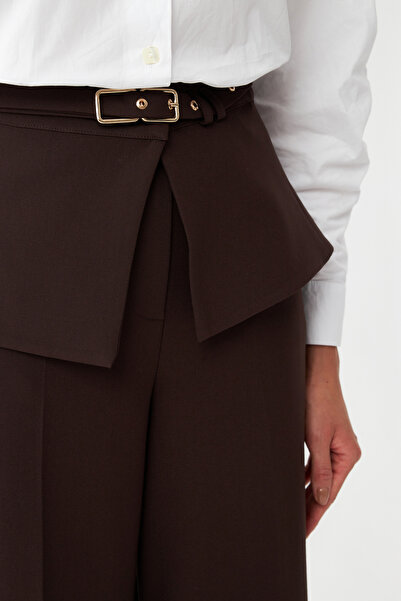 NAGRADA Kahverengi Kuşak Detaylı Palazzo Pantolon – Metal Tokalı Modern Tasarım