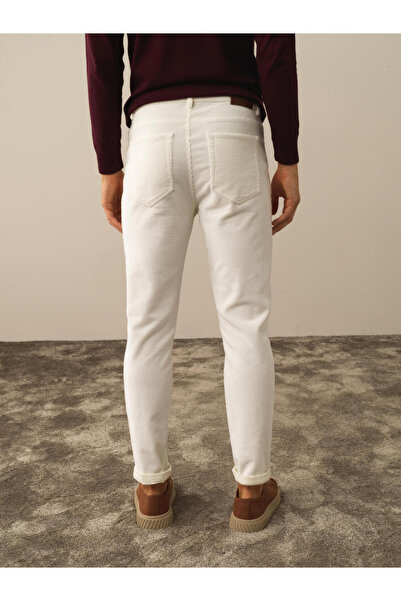 Xint Erkek Ekru Pamuklu Regular Fit Kadife Pantolon