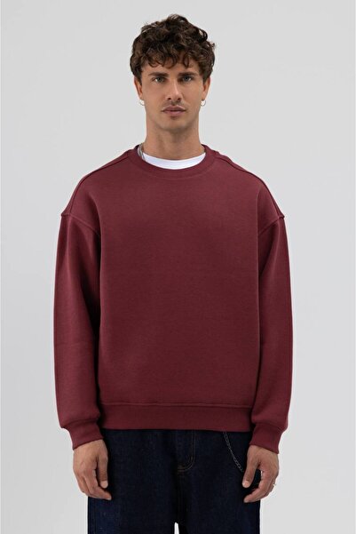 İLKCET MODA Basic μπορντό Unisex Oversize Premium φούτερ