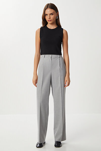 Lovelyİstanbul Pensli Pileli Poliviskon Pantolon LGP0021 GRİ