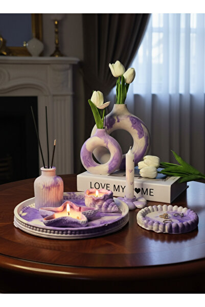 OEM Evinize şıklık katın: mor-beyaz mermer set, vazolar, mumlar, tepsi ve şamdan
