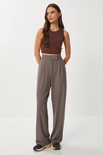 Lovelyİstanbul Velcro Polyviscon Palazzo Pants Lgp0022 Vi̇zon