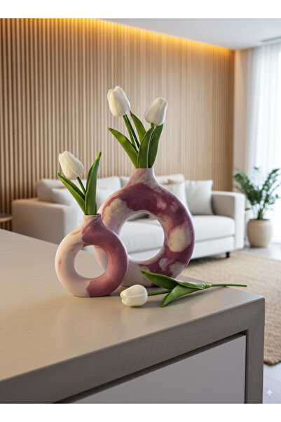 OEM PEMPE Halka şeklinde mermer dekoratif vazo seti (2 adet)