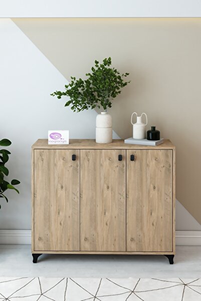 Morpanya Mansi 3 Kapaklı Ayakkabılık Çok Amaçlı Dolap Fortmanto Raflı Vestiyer Ceviz