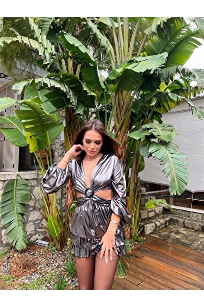 La Sarta Нічне сіре плаття з рукавами-ліхтариками