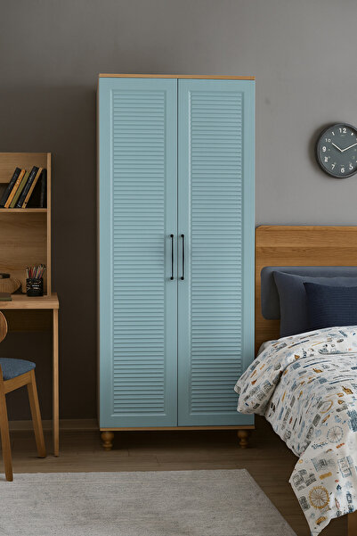 arionkids Mavi Dolap 2 Kapaklı-Çekmeceli | %100 MDF | REHAU Kaplama Kapaklar | Ağaç Ayaklı