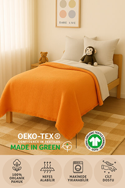 Bhoota Home Tek Kişilik 4 Katlı Müslin %100 Organik Pamuk Yatak Örtüsü Seti, Nefes Alabilen Kumaş 175x230