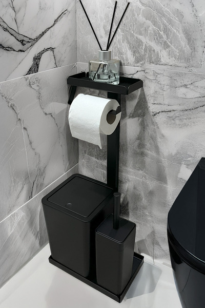 Egza طقم حمام 3 في 1، حامل مناديل تواليت، سلة مهملات ومجموعة فرشاة المرحاض