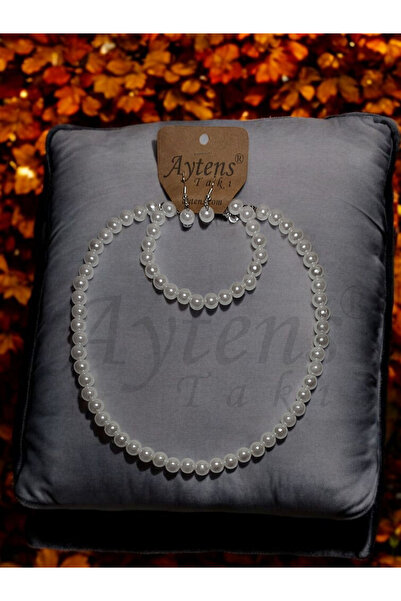 AYTENS TAKI Zarif Şık Inci Kolye Bileklik Küpe Set (NİKAH, DÜĞÜN, KINA, NİŞAN VE ÖZEL DAVETLER IÇİN INCİ SET)