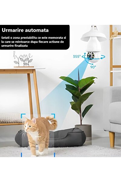 FRAMMINO Camera de securitate tip bec FRAMMINO®, 3MP, rezolutie 2K, banda duala Wi-Fi 2.5/5.8 GHz, cu detect