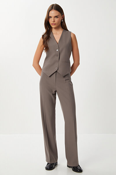 Lovelyİstanbul Dikişli Straight Poliviskon Pantolon LGP0023 VİZON