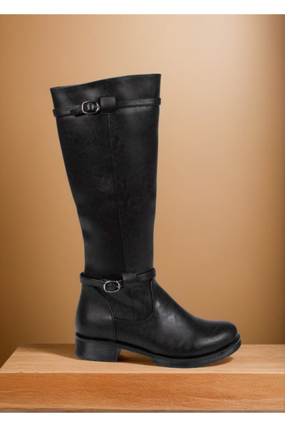 Mitto Kadın Siyah Cilt Günlük Suni Deri Çizme