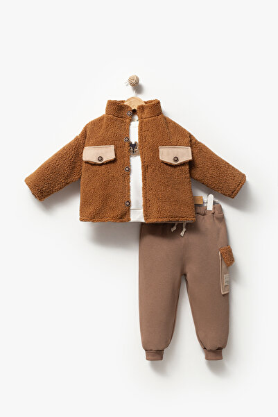 Jikko Baby Peluş Mont 3'lü Bebek Takımı 8067